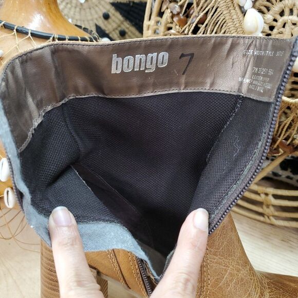 Vintage Y2K 90's Bongo Platform Chunky Heel Women's 7M Leather Tan Boots Brazil - Picture 15 of 16